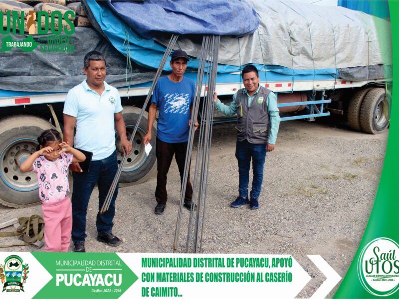 CASERÍO DE CAIMITO A TRAVÉS DE SU AUTORIDAD RECIBEN MATERIALES DE CONSTRUCCIÓN