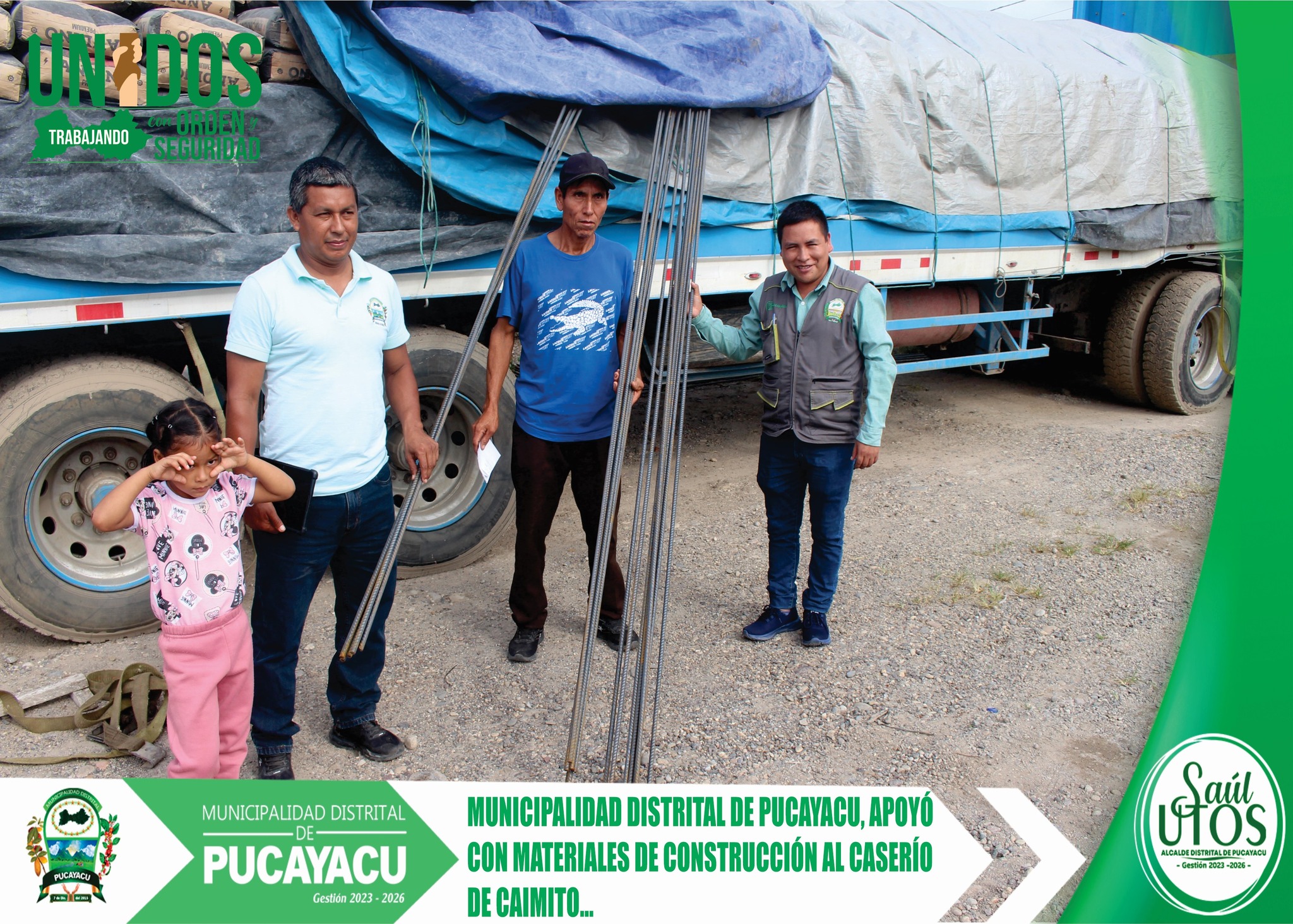 CASERÍO DE CAIMITO A TRAVÉS DE SU AUTORIDAD RECIBEN MATERIALES DE CONSTRUCCIÓN