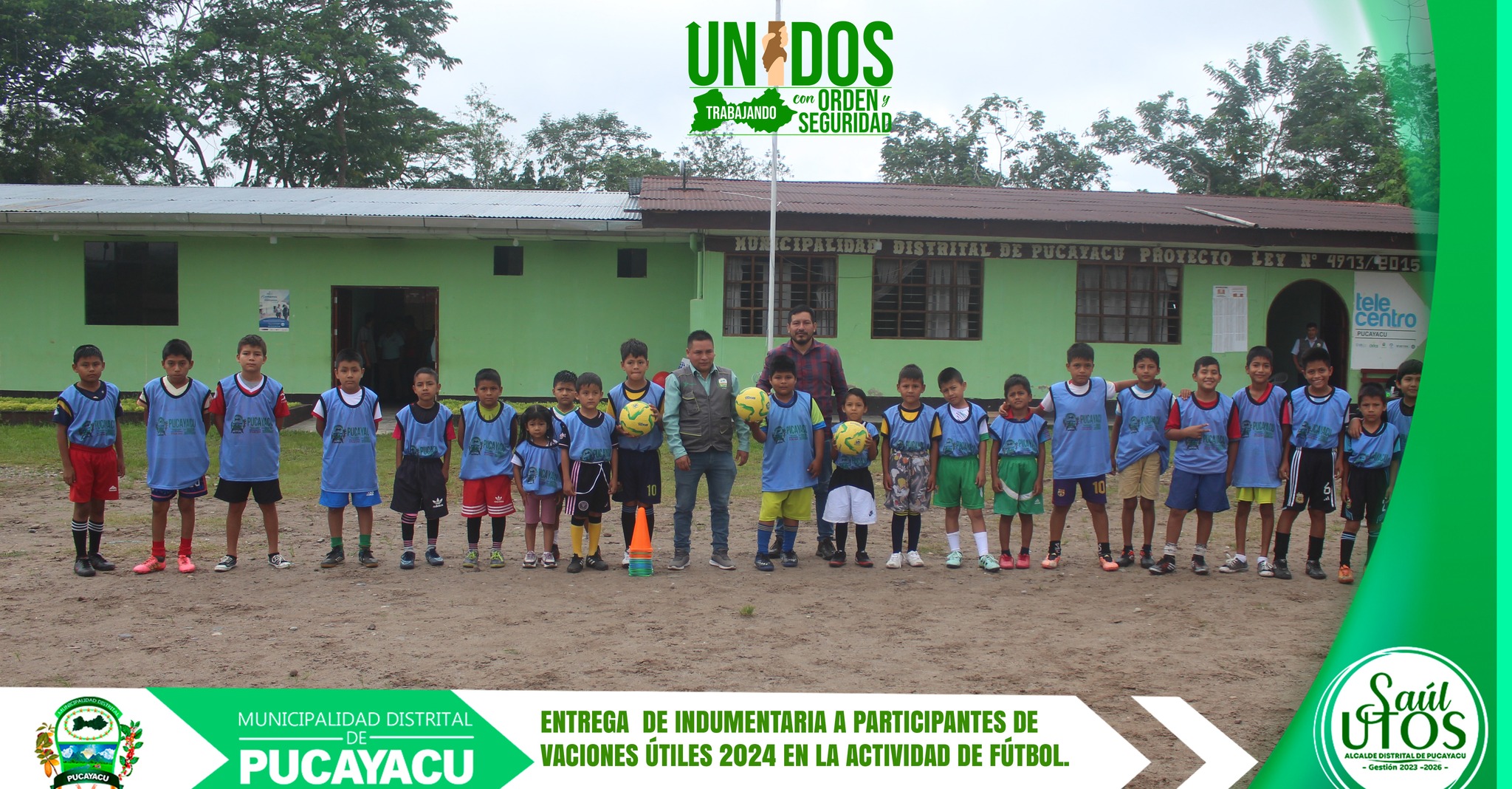 Municipalidad Distrital de Pucayacu – Municipalidad de Pucayacu entrega materiales deportivos de fútbol a los niños de «vacaciones útiles».