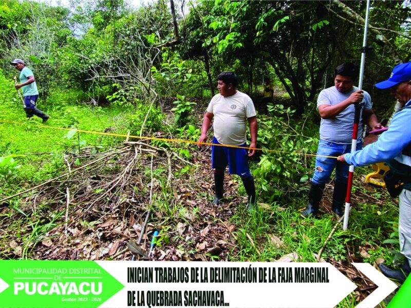 Municipalidad Distrital de Pucayacu – Inician trabajos de delimitación de faja marginal de la quebrada Sachavaca.