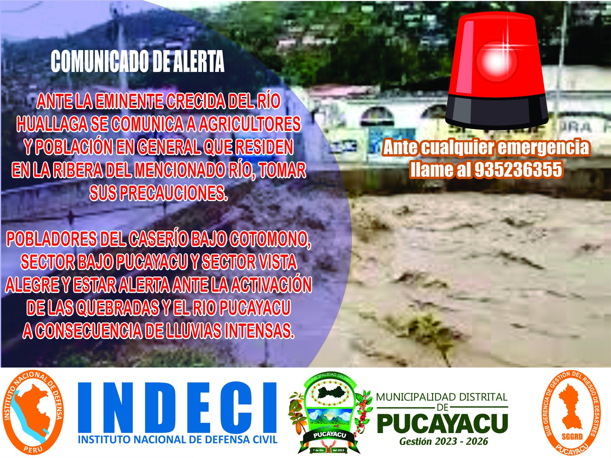 Municipalidad Distrital de Pucayacu – Alerta sobre creciente del rio Huallaga.