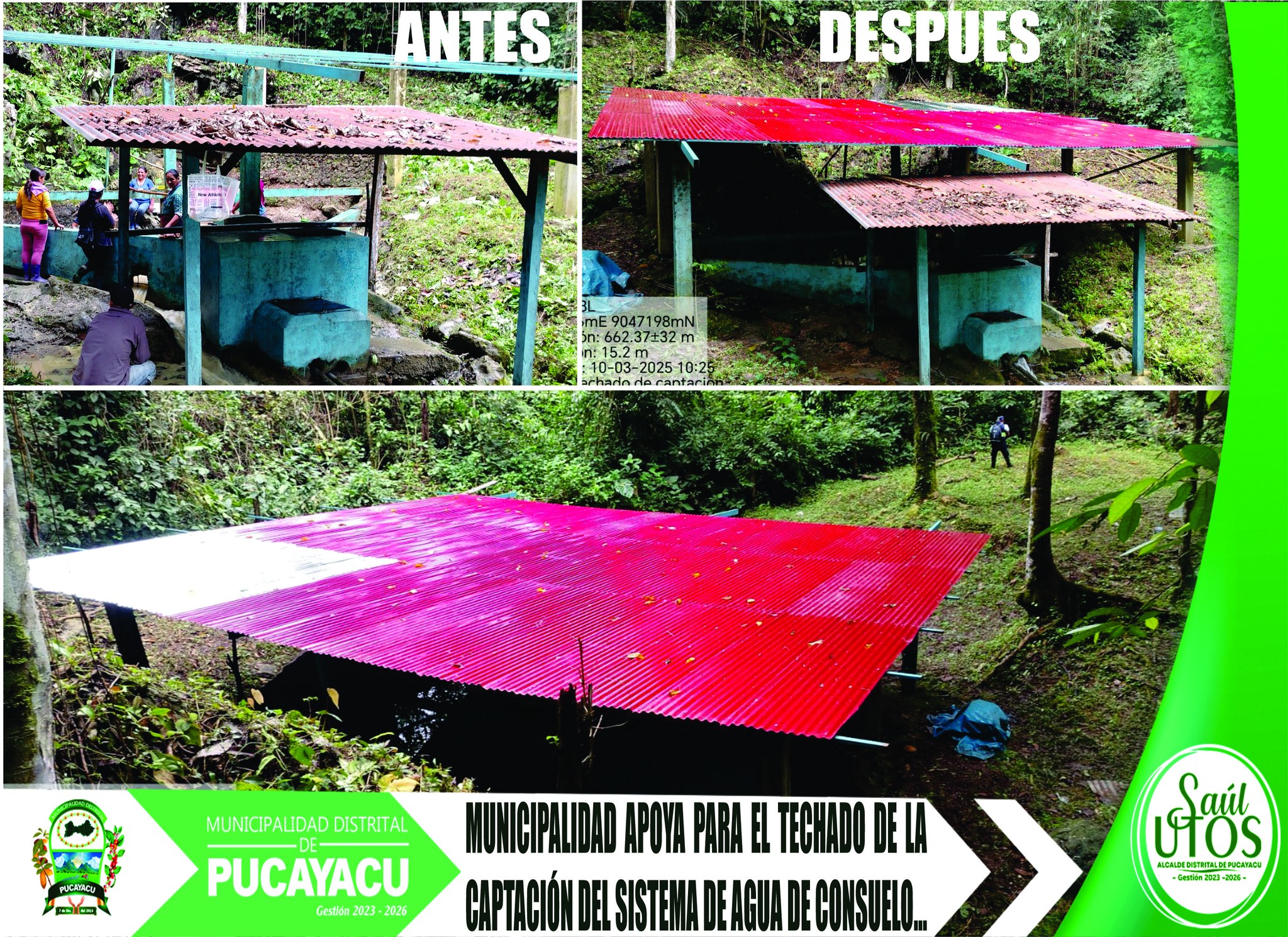 Municipalidad Distrital de Pucayacu – Subgerencia de Servicios de Saneamientos y JASS del C.P Consuelo realizaron el techado de captación de agua.