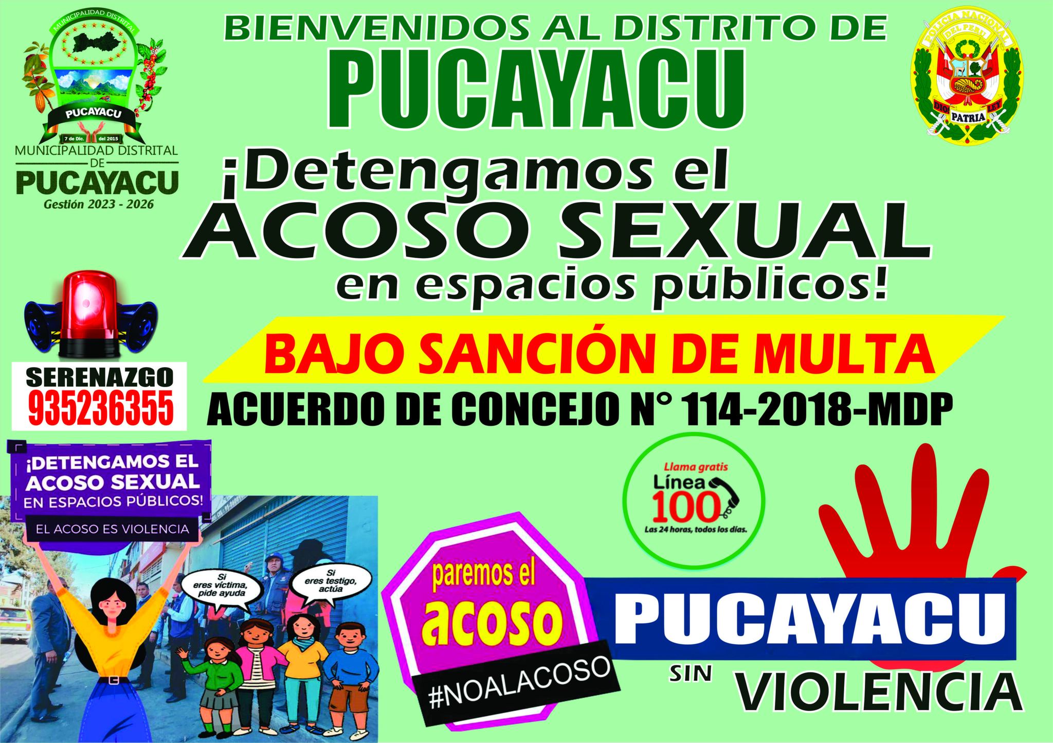Municipalidad Distrital de Pucayacu – ¡No al acoso sexual en la vía pública! Protejamos a nuestros niños, niñas y adolescentes.