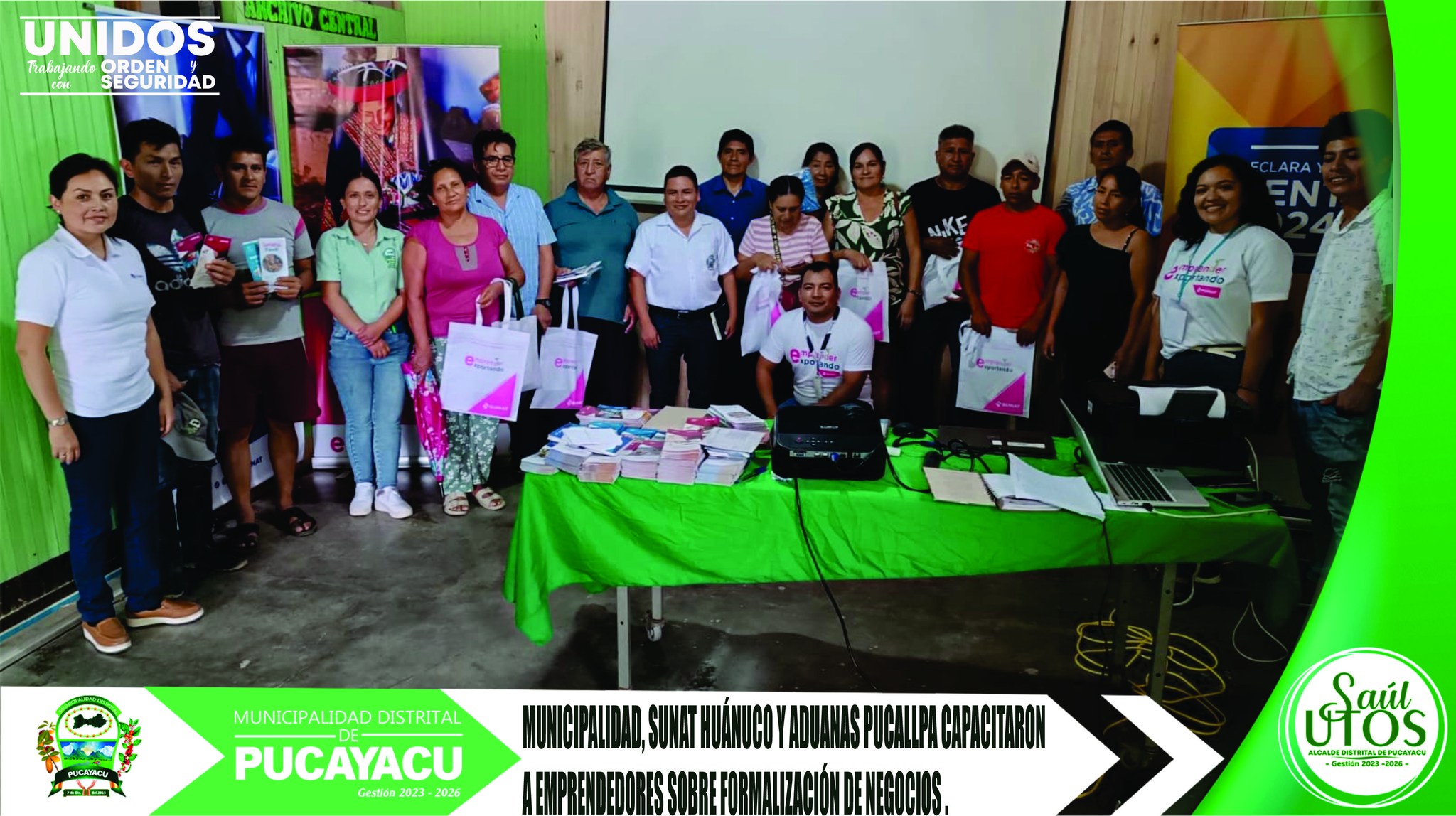 Municipalidad Distrital de Pucayacu – MDP, SUNAT y ADUANA unen esfuerzos para capacitar a emprendedores y empresarios en su formalización.