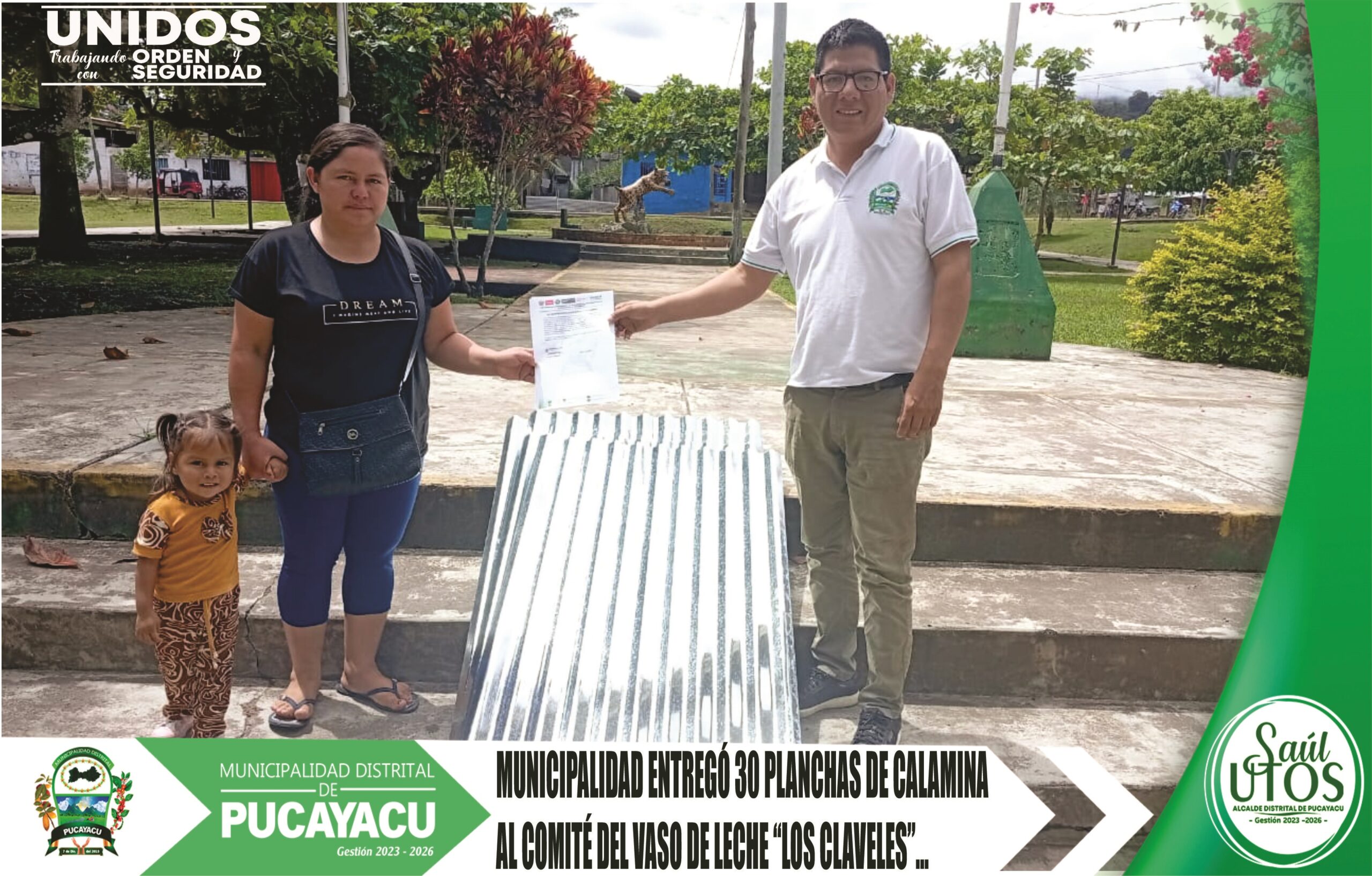 Municipalidad Distrital de Pucayacu – Municipalidad entrega planchas de calamina a comité de vaso de leche.