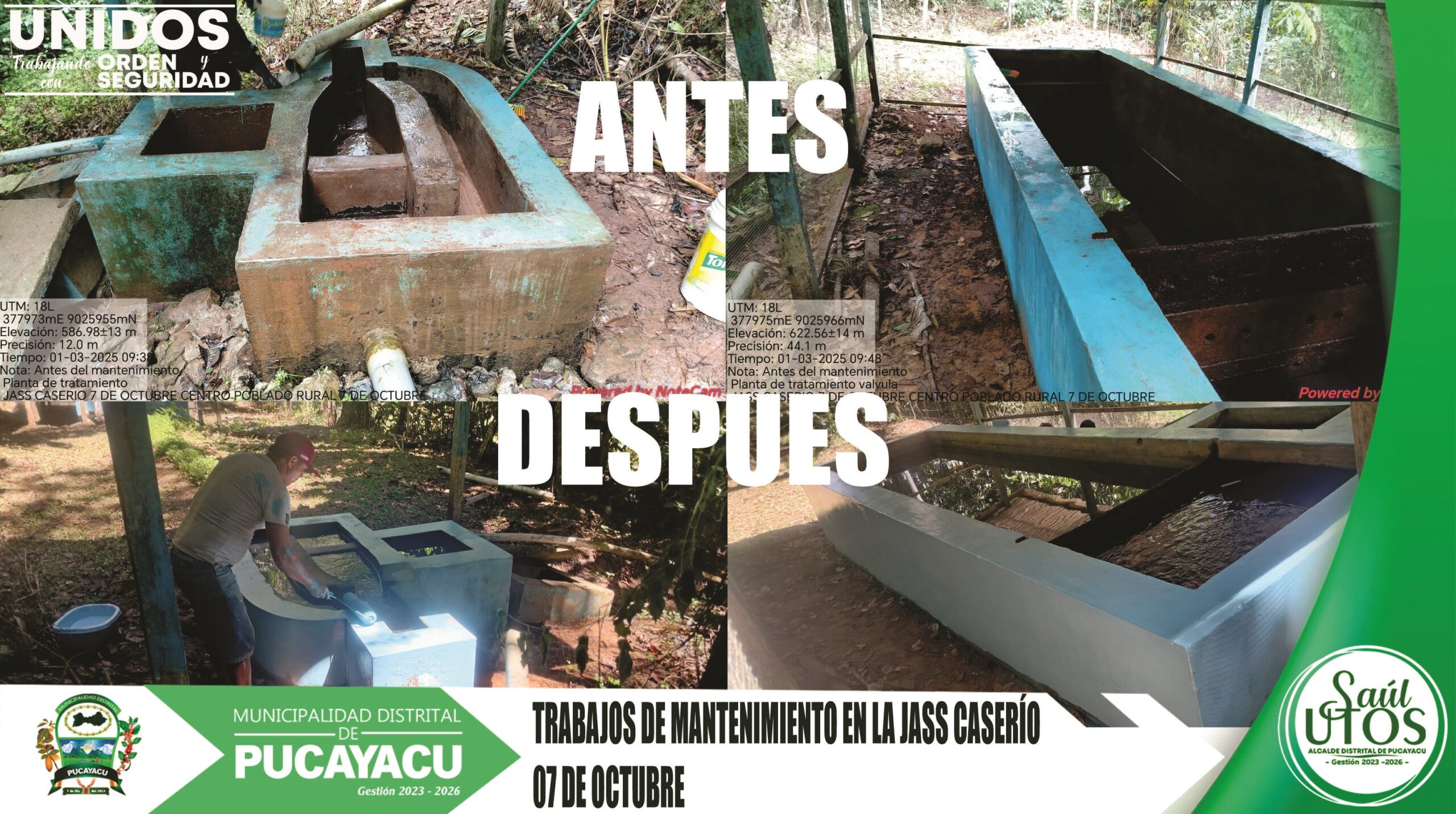 Municipalidad Distrital de Pucayacu – Mantenimiento preventivo de la captación, Planta de Tratamiento y Reservorio de agua de la JASS caserío 07 de Octubre.