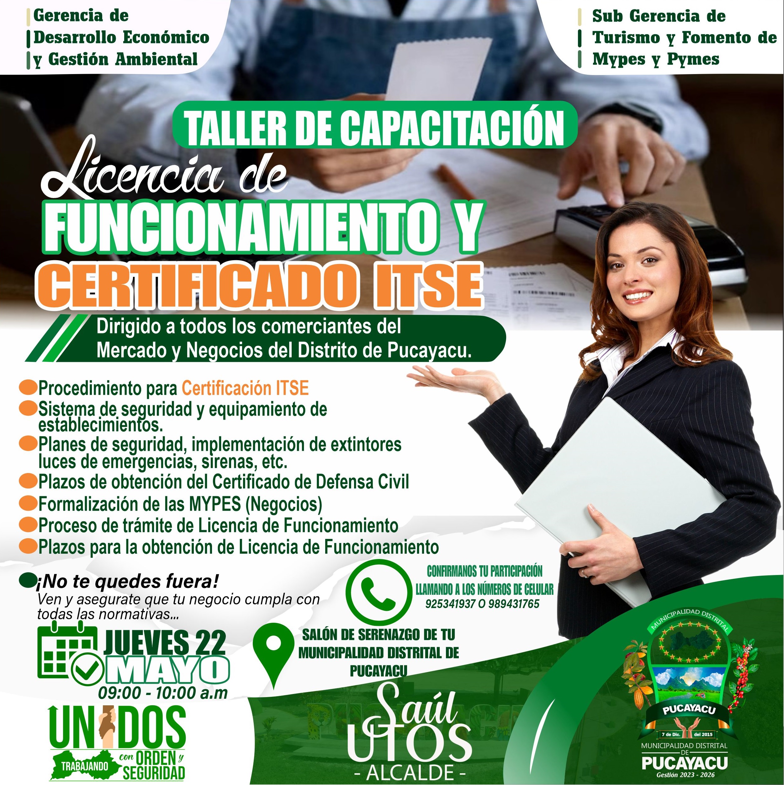Municipalidad Distrital de Pucayacu – Taller sobre licencia de funcionamiento y certificado ITSE.