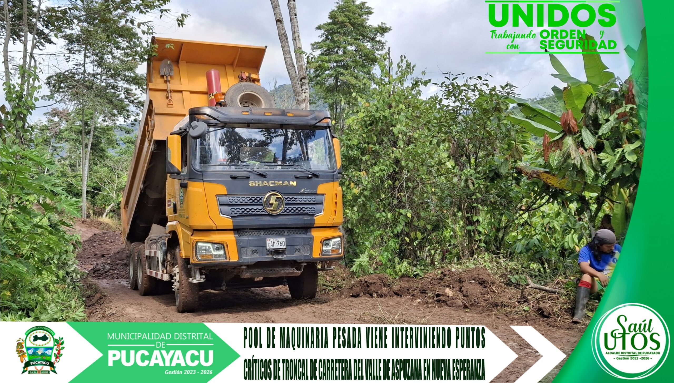Municipalidad Distrital de Pucayacu – Con la maquinaria pesada se viene trabajando en el mejoramiento de la troncal de carretera Los Olivos – Nueva Esperanza.