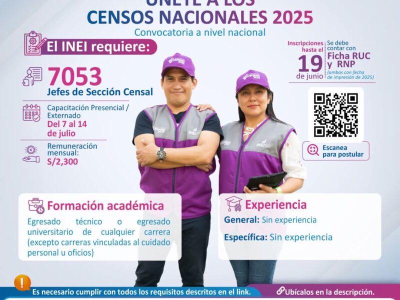 Municipalidad Distrital de Pucayacu – Atención Pucayacu! #Convocatoria a nivel nacional para los #CensosNacionales2025. El #INEI requiere