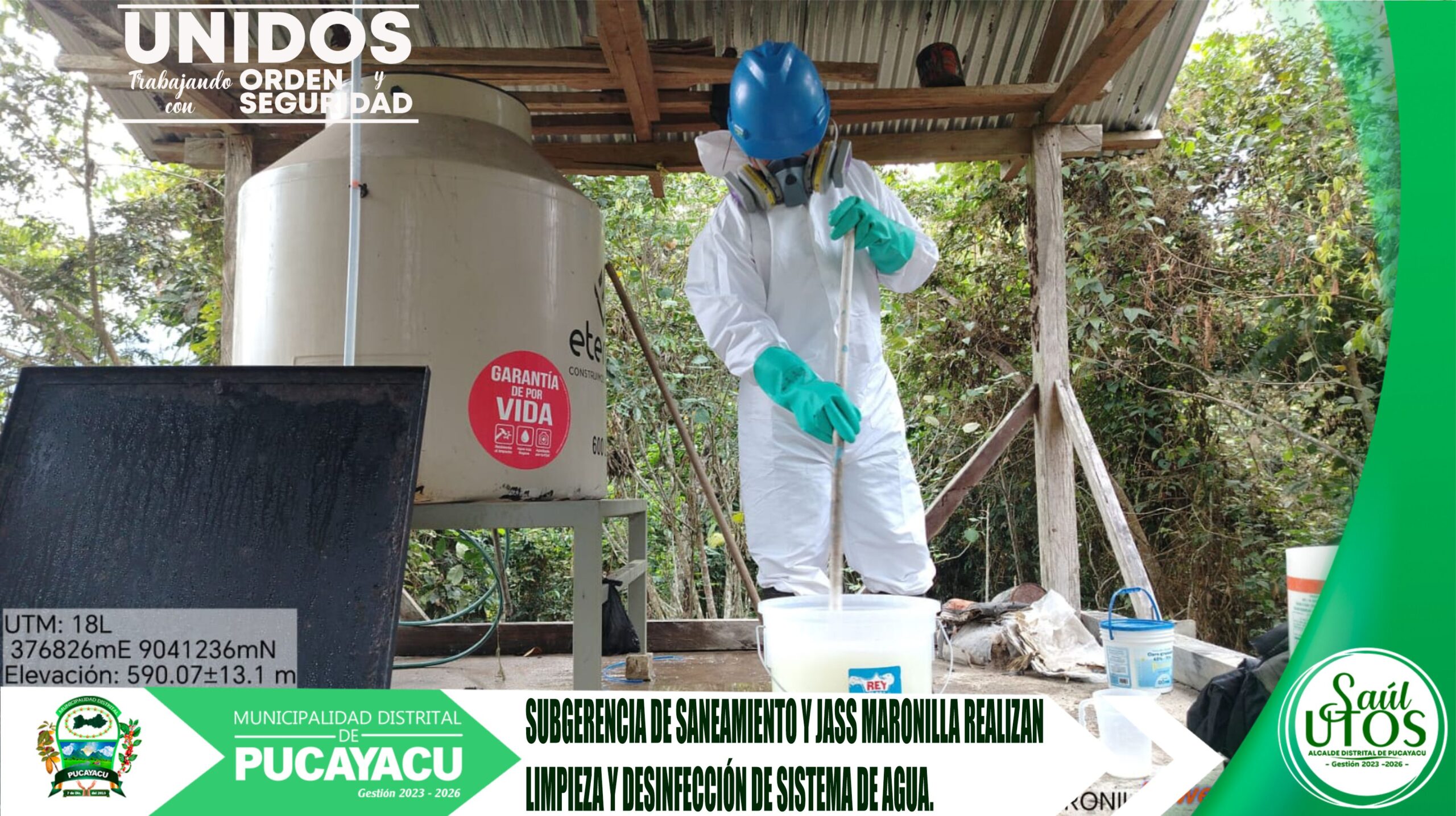 Municipalidad Distrital de Pucayacu – Subgerencia de Servicios de Saneamientos y Jass Maronilla realizan limpieza y desinfección de su sistema de agua potable.