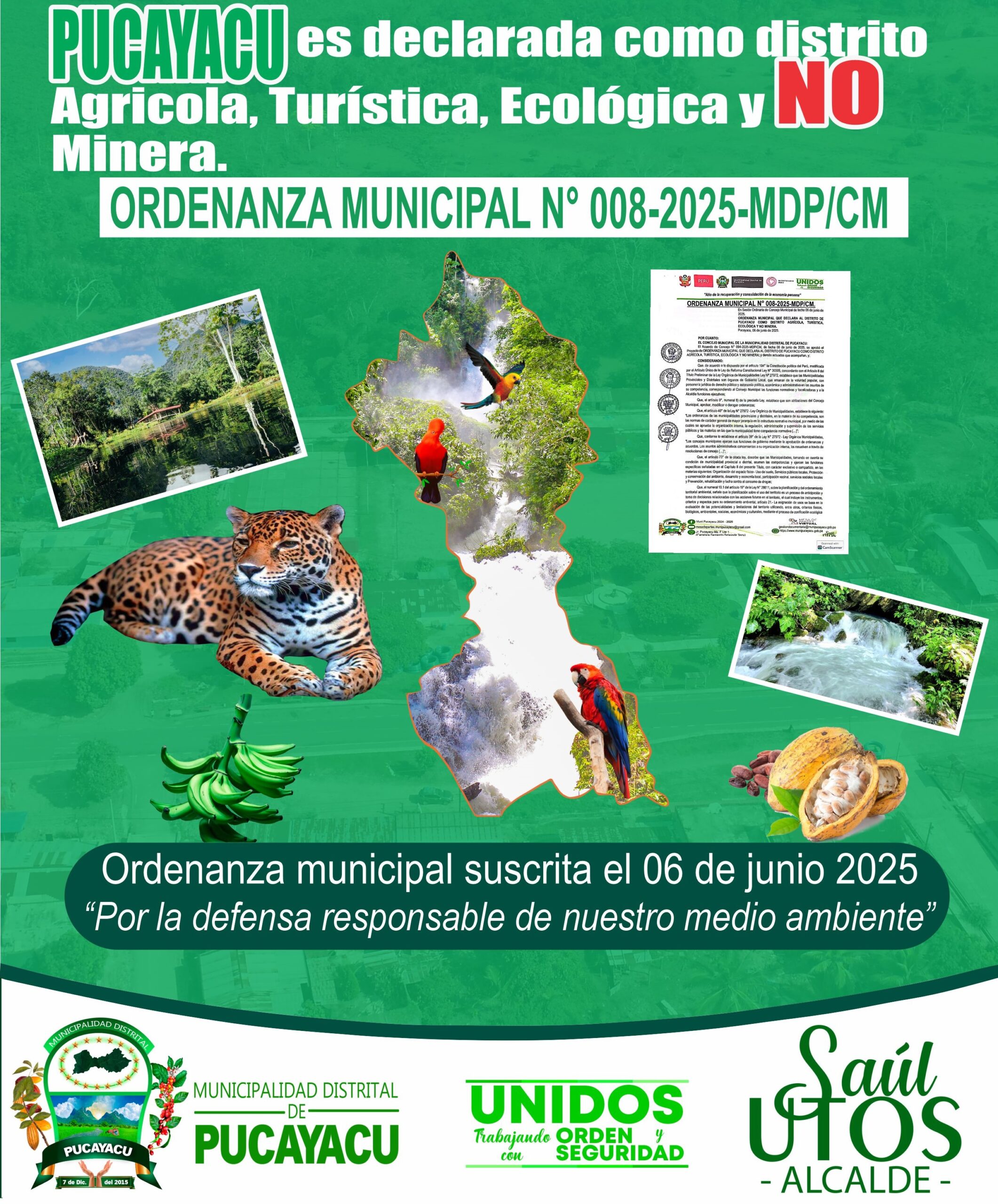 Municipalidad Distrital de Pucayacu – Concejo Municipal declará al distrito Agrícola, Turística, Ecológica y NO Minera.